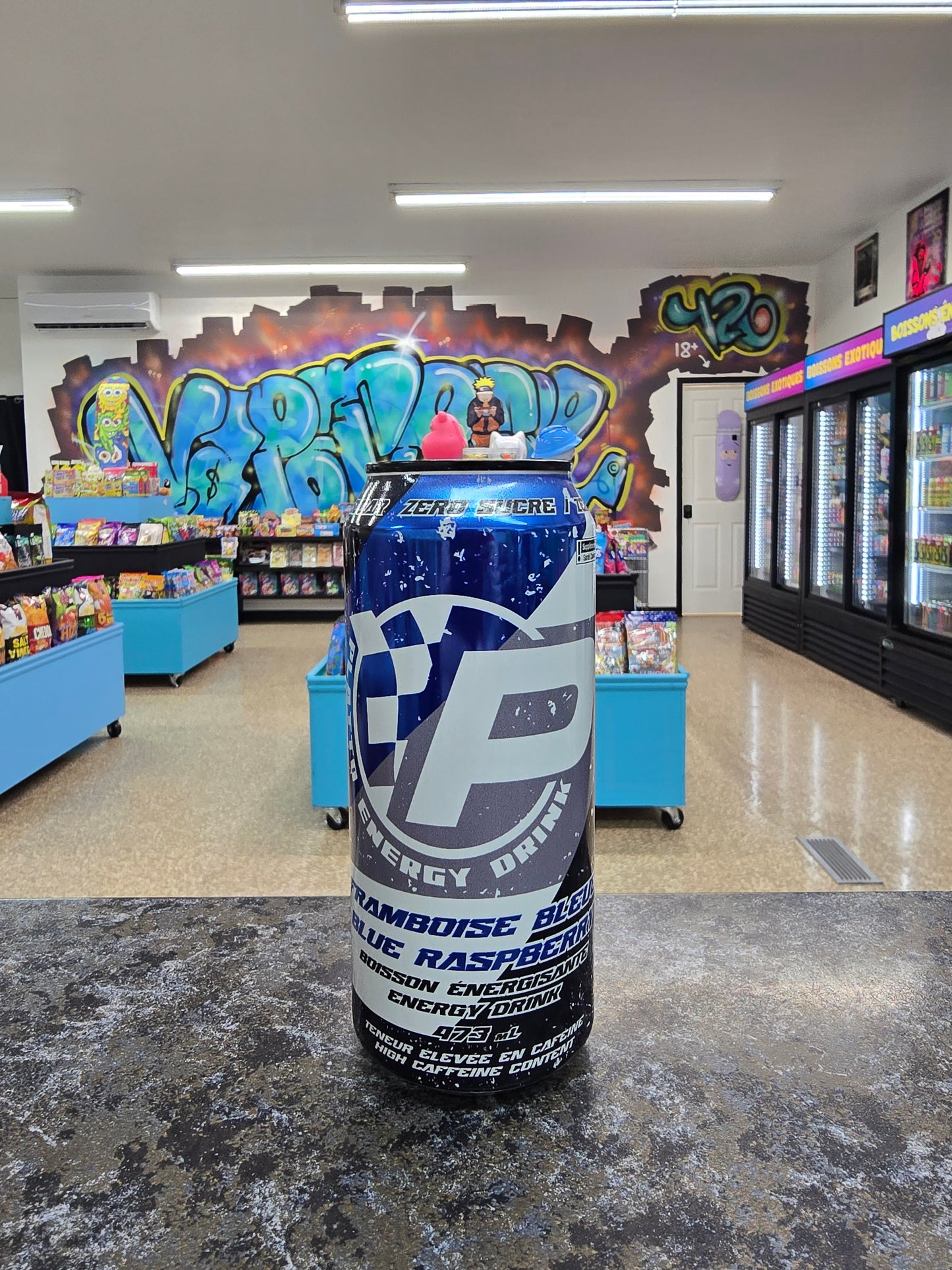 Platto energy drink Framboise bleue zéro sucre 473ml